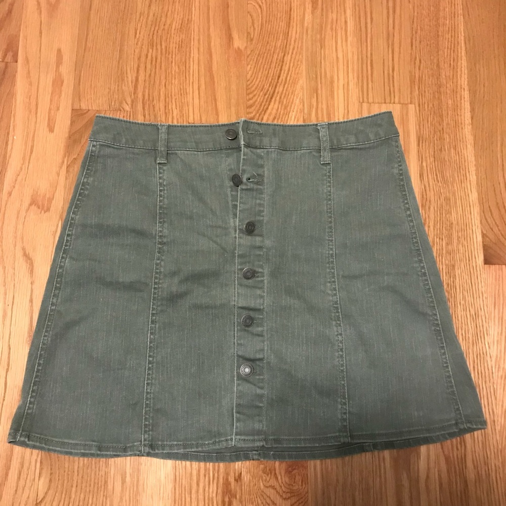 Olive Green Button Down Denim Skirt